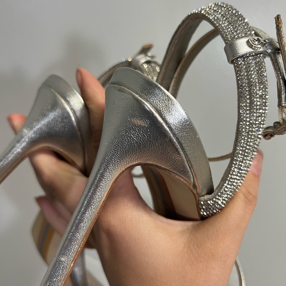 Sam Edelman Ophelia Metallic Silver Rhinestone Ankle Heels - Size 7.5 M - Box - Picture 6 of 6